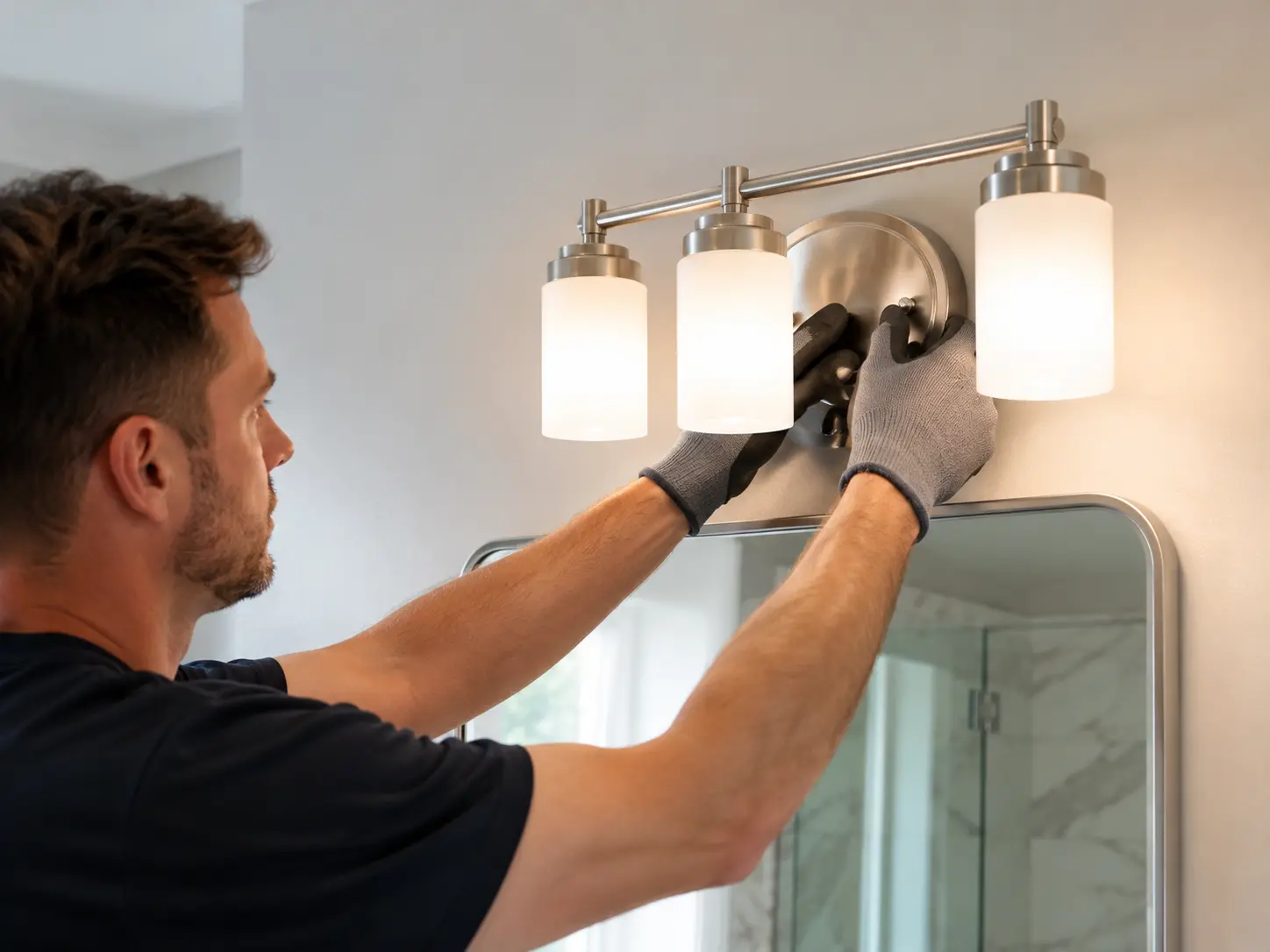 fixture-replacement-clean-upgrade-ottawa Handyman installing a new fixture with a clean finished look