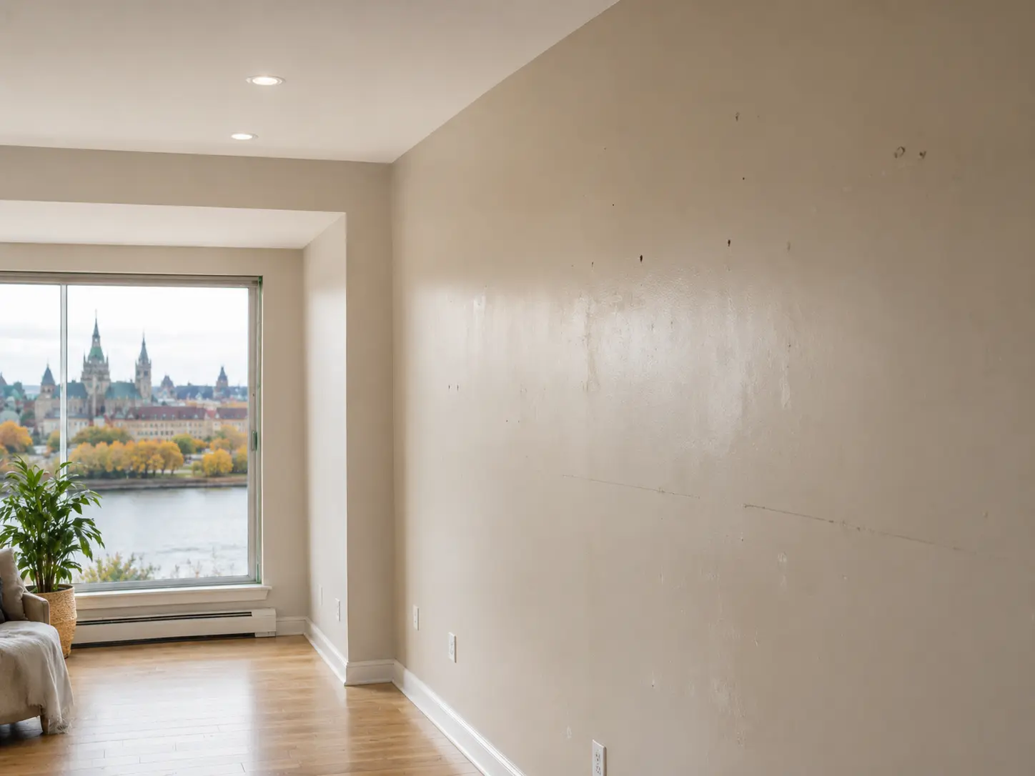 Interior wall before painting with scuffs and marks